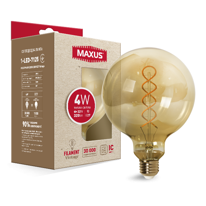 Светодиодная лампа, винтажная, LED лампа MAXUS Filament 4W E27 40