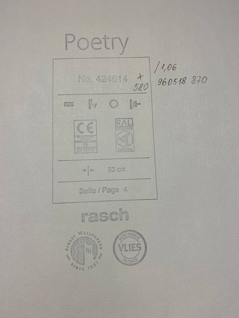 Шпалери вінілові на флізеліновій основі Rasch Poetry зелений 0,53 х 10,05м (424614)