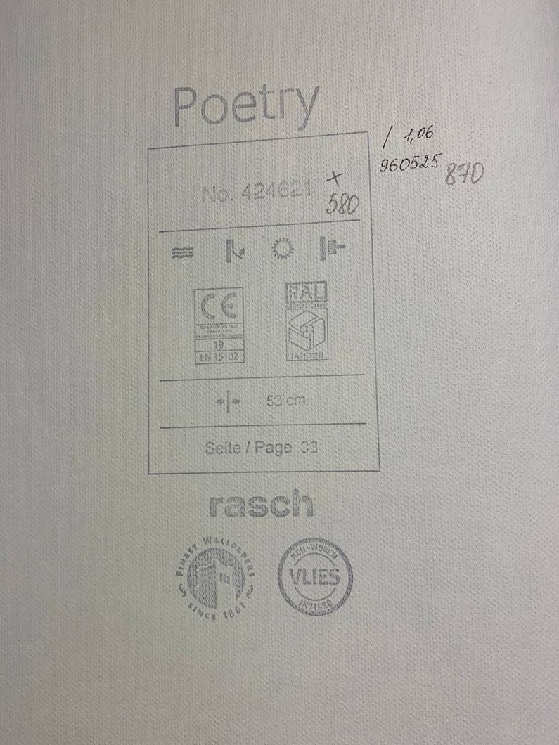Обои виниловые на флизелиновой основе Rasch Poetry синий 1,06 х 10,05м (960525)