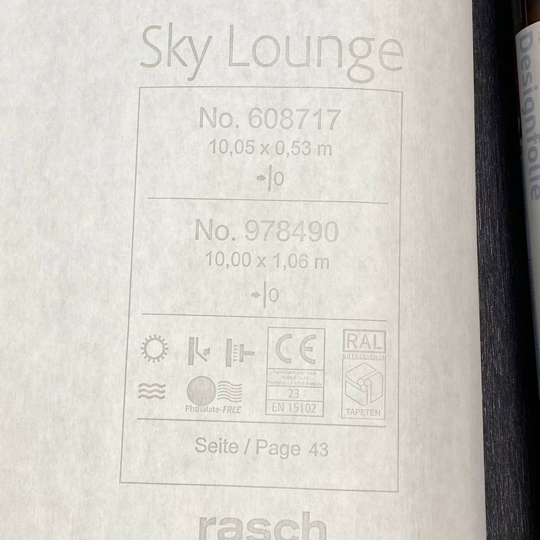 Обои виниловые на флизелиновой основе синий Rasch Sky Lounge 1,06 х 10,05м (978490)