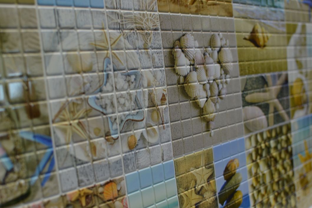 Панель стеновая декоративная пластиковая мозаика ПВХ "Морской берег" 956 мм х 480 мм (2), Разные цвета, Разные цвета