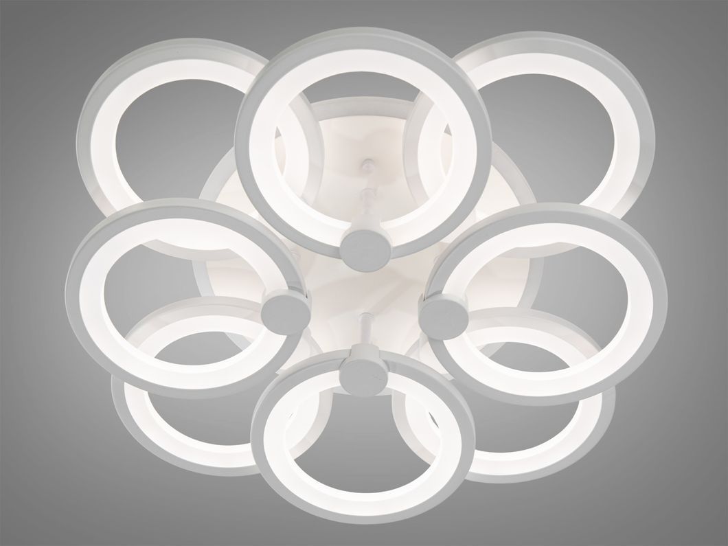 Біла люстра led кільця з дімером та LED підсвічуванням, 150W