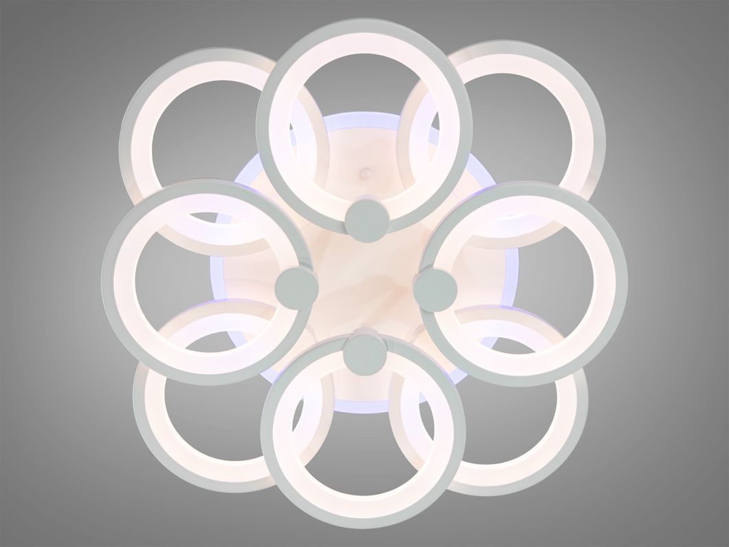 Біла люстра led кільця з дімером та LED підсвічуванням, 150W