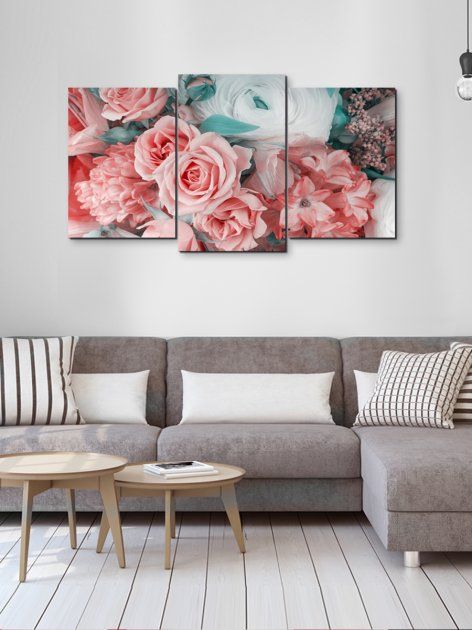 Модульна картина у вітальню / спальню для інтер'єру "Ніжні троянди" 3 частини  53 x 100 см (MK30252_E)