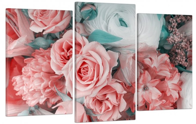 Модульная картина в гостиную/спальню для интерьера "Нежные розы" 3 части 53 x 100 см (MK30252_E)