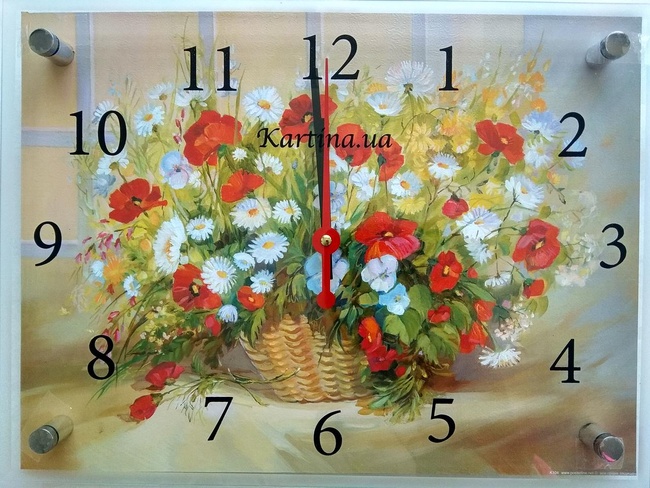 Годинник-картина під склом Кошик квітів 30 см x 40 см (3824 - К104)