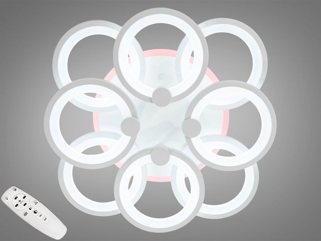 Біла люстра led кільця з дімером та LED підсвічуванням, 150W
