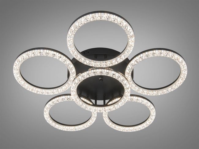 Стельова LED люстра кільця Diasha MX4770-5+1BK чорний шість кілець акрил 133 Вт до 2