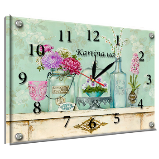 Часы-картина под стеклом Цветы в вазах 30 см х 40 см (8436 - К - 874)