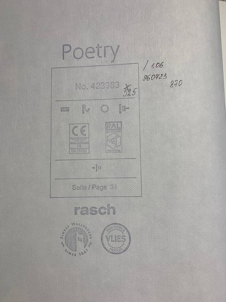 Шпалери вінілові на флізеліновій основі Rasch Poetry синій 1,06 х 10,05м (960723)