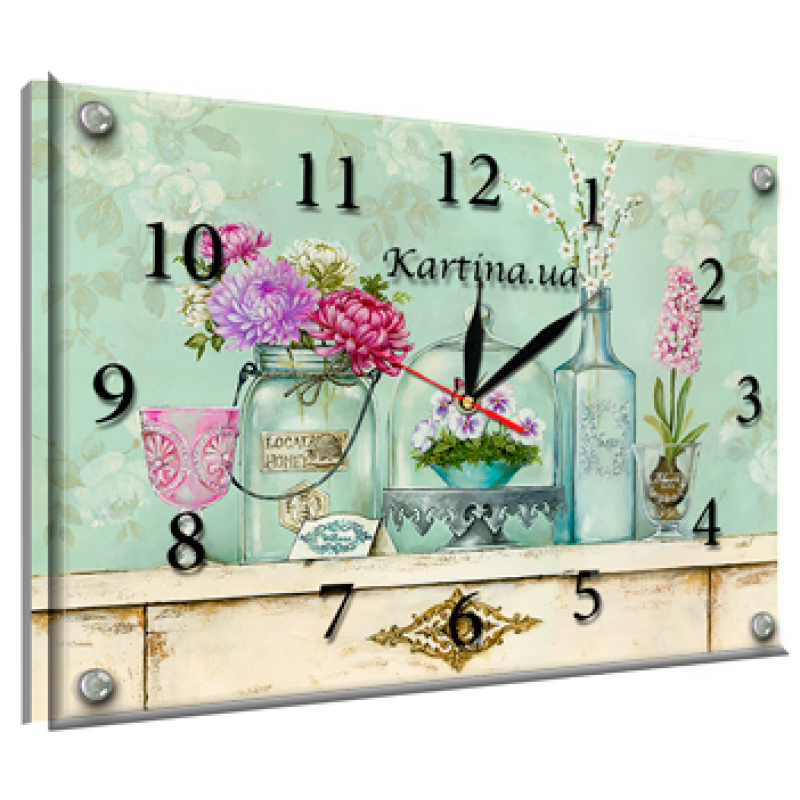Часы-картина под стеклом Цветы в вазах 30 см х 40 см (8436 - К - 874)