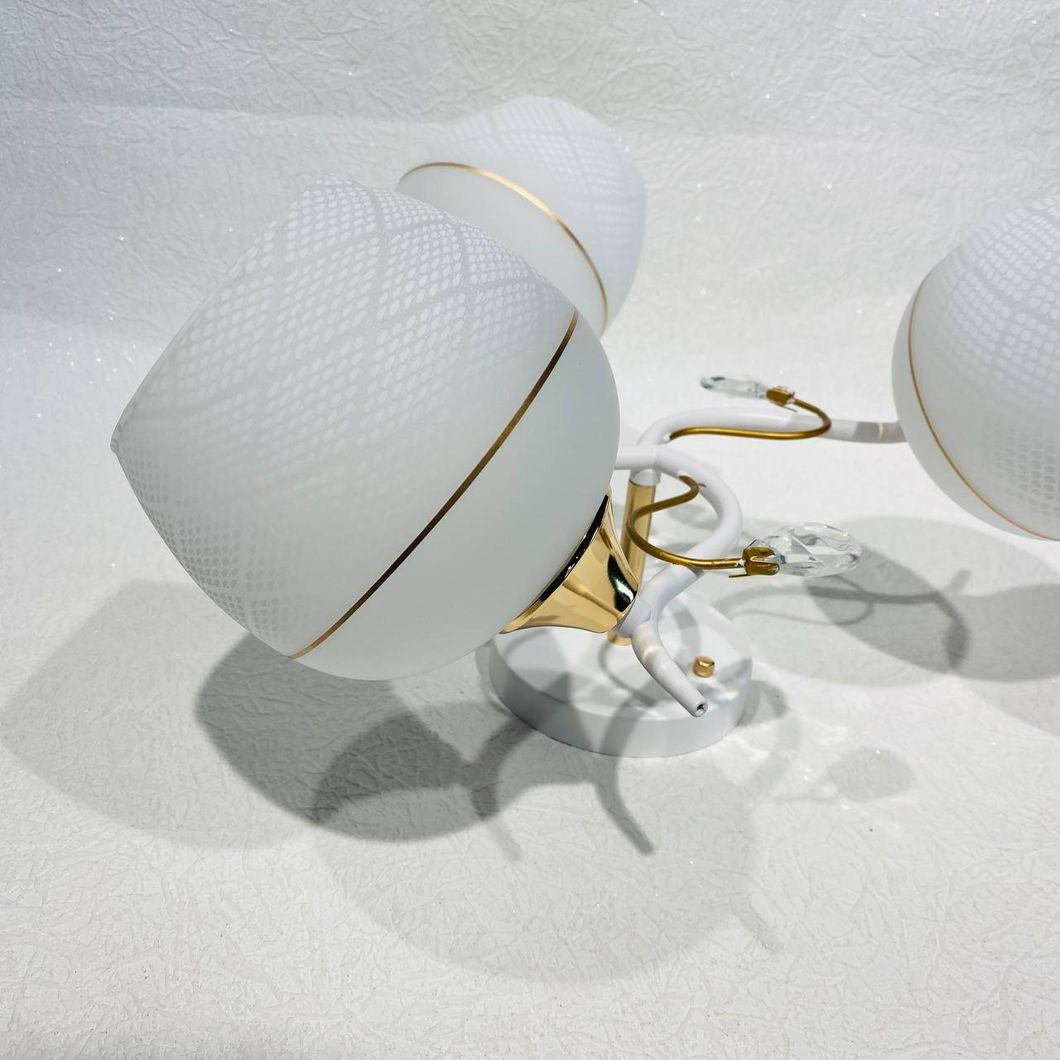 Люстра 3 лампи, біла у вітальню, спальню скло в класичному стилі ХРОМ (С0686/3), Хром, Білий