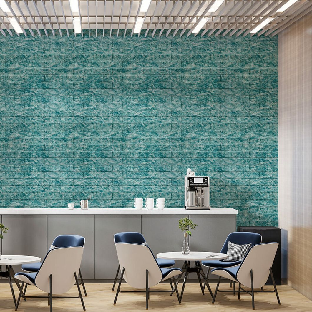 Панель стеновая самоклеящаяся декоративная 3D под кирпич DEEP SEA (067), Синий, Синий