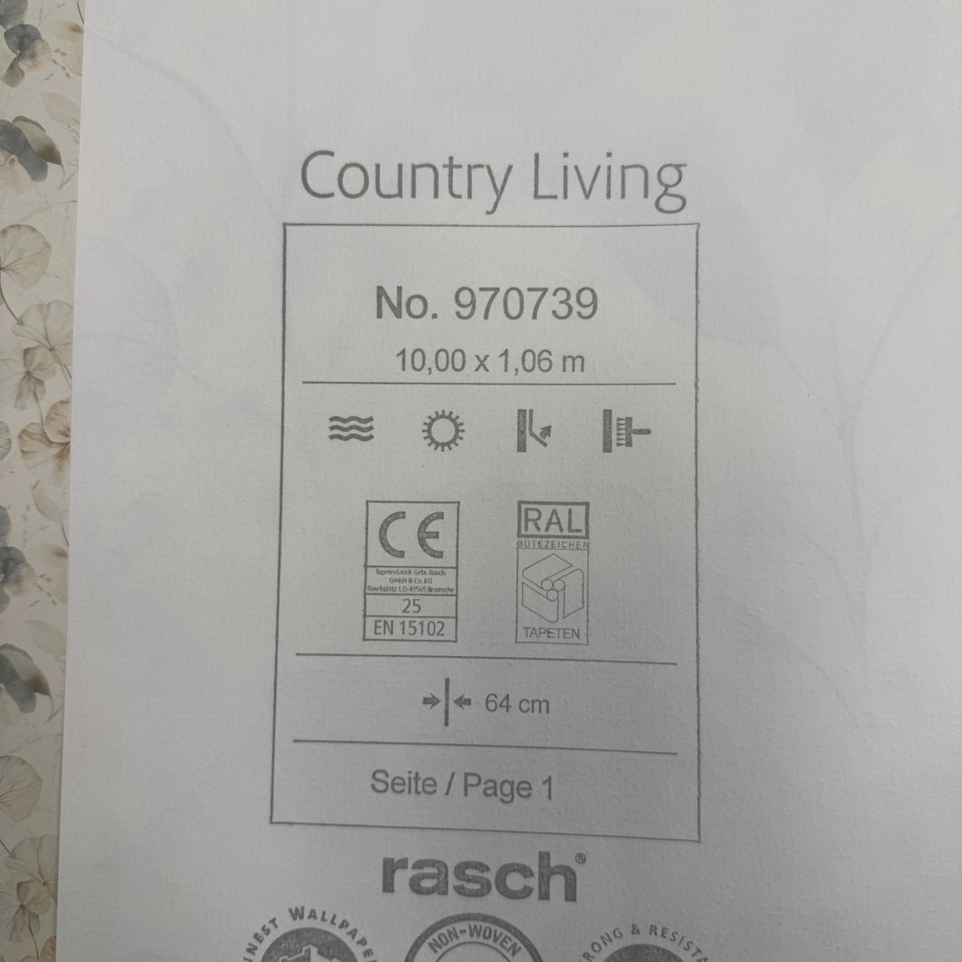 Обои виниловые на флизелиновой основе Rasch Country Living белый 1,06 х 10,00м (970739)