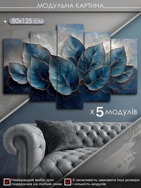 Модульная картина MAKO " Синие листья " 80x125 см MK50634