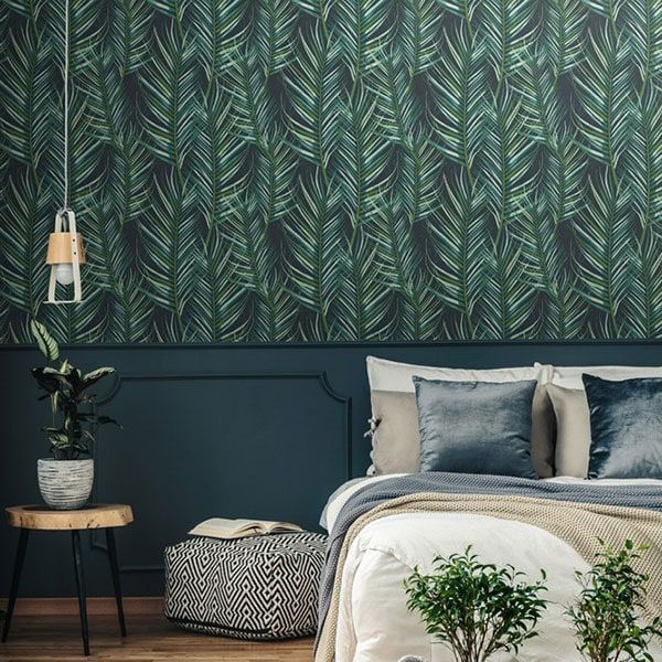 Обои виниловые на флизелиновой основе Superfresco Easy Palm Leaves Green чёрный 0,53х10,05 (100558)