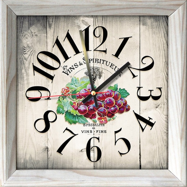 Годинник-картина без скла дерев'яна рамка Виноград 28 см х 28 см (3925 - F3)