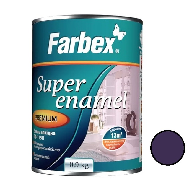 Емаль алкідна фарба фіолетова глянцева ТМ "Farbex" 0,9 кг (200007), Фиолетовый, Фіолетовий