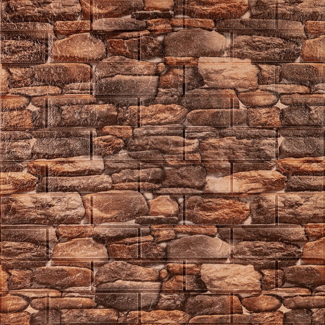 Панель стеновая самоклеющаяся декоративная 3D под камень матовый 700 х 770 х 5 мм (060М), Коричневый, Коричневый