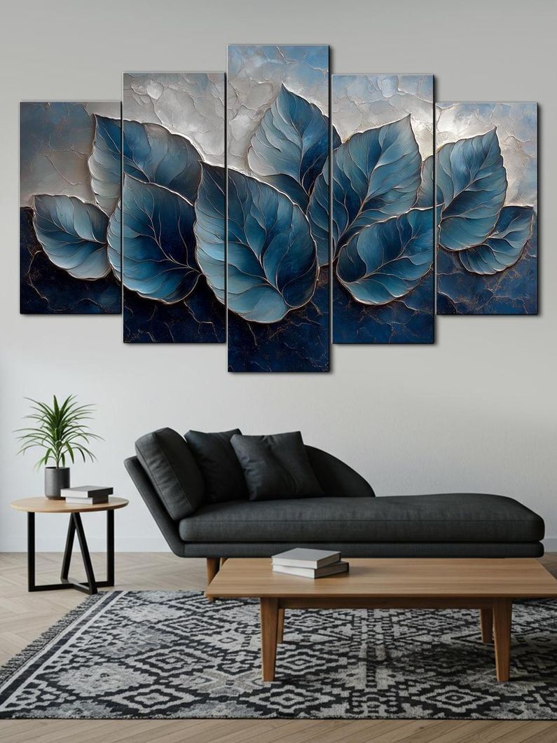 Модульная картина MAKO " Синие листья " 80x125 см MK50634
