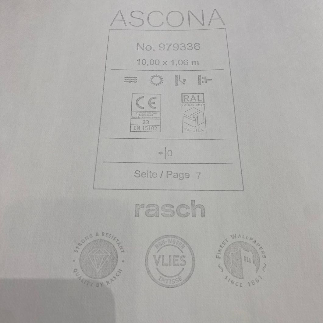Обои виниловые на флизелиновой основе серый Rasch Ascona 1,06 х 10,05м (979336)