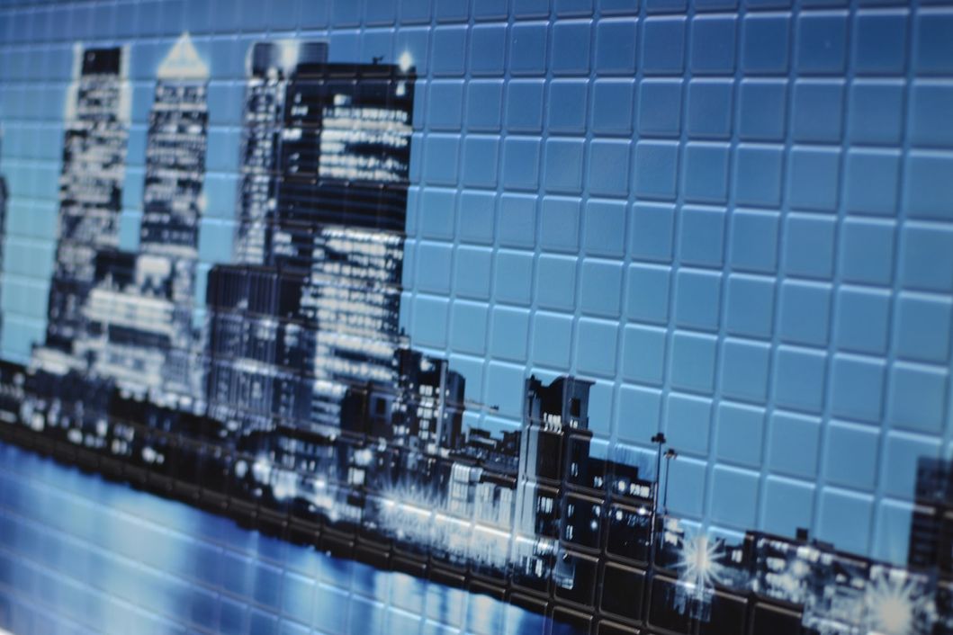 Панель стеновая декоративная пластиковая мозаика ПВХ "Огни большого города" 957 мм х 480 мм (350бг), Синий, Синий