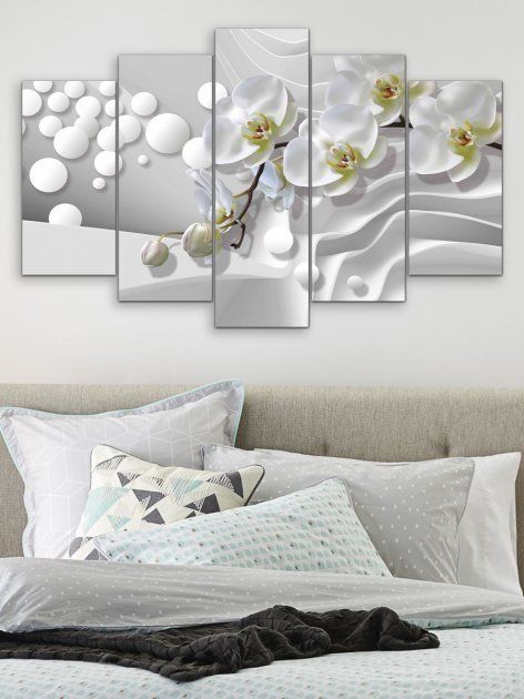 Модульна картина на стіну у вітальні / спальні Модуль В будинок "Абстракція - біла орхідея" 5 частин 80 x 140 см (MK50045)