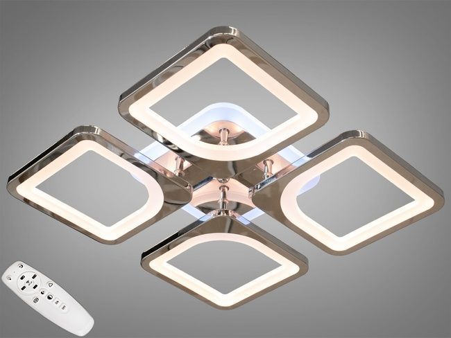 Потолочная люстра с диммером и LED подсветкой, цвет хром, 80W
