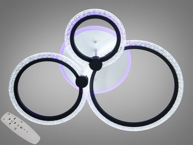 LED люстра з пультом, диммером і кольоровою підсвіткою, 55W, чорна