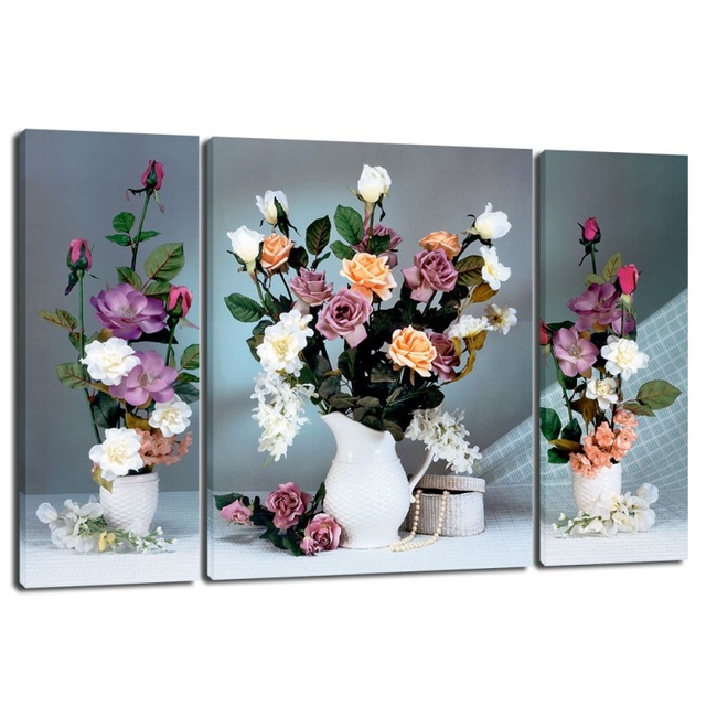 Картина триптих на полотні 3 частини Троянди у вазі 50 x 80 см (3876-TRP946)