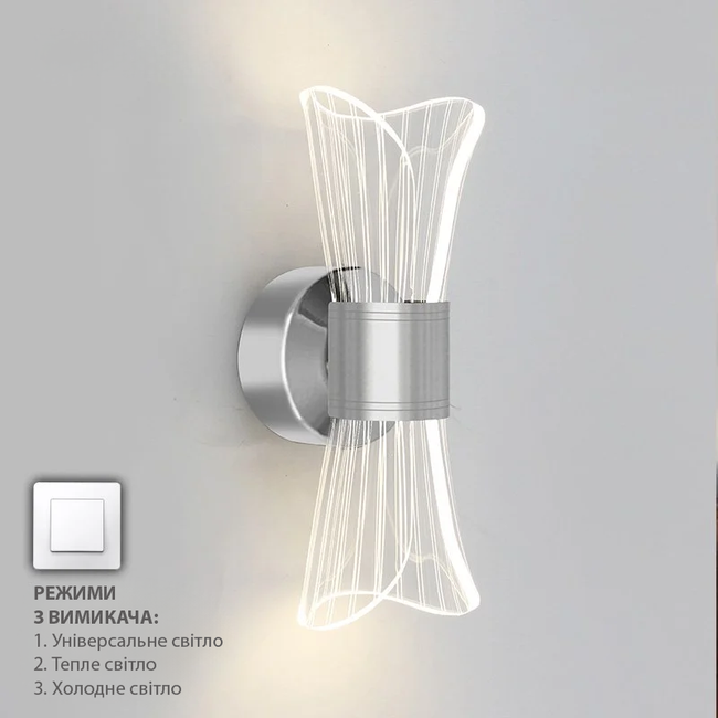 Керований світлодіодний світильник бра DIO 12W 2Y-ON/OFF-215&times;100&times;85-CHROME/CLEAR-220-IP20, прозорий; хром