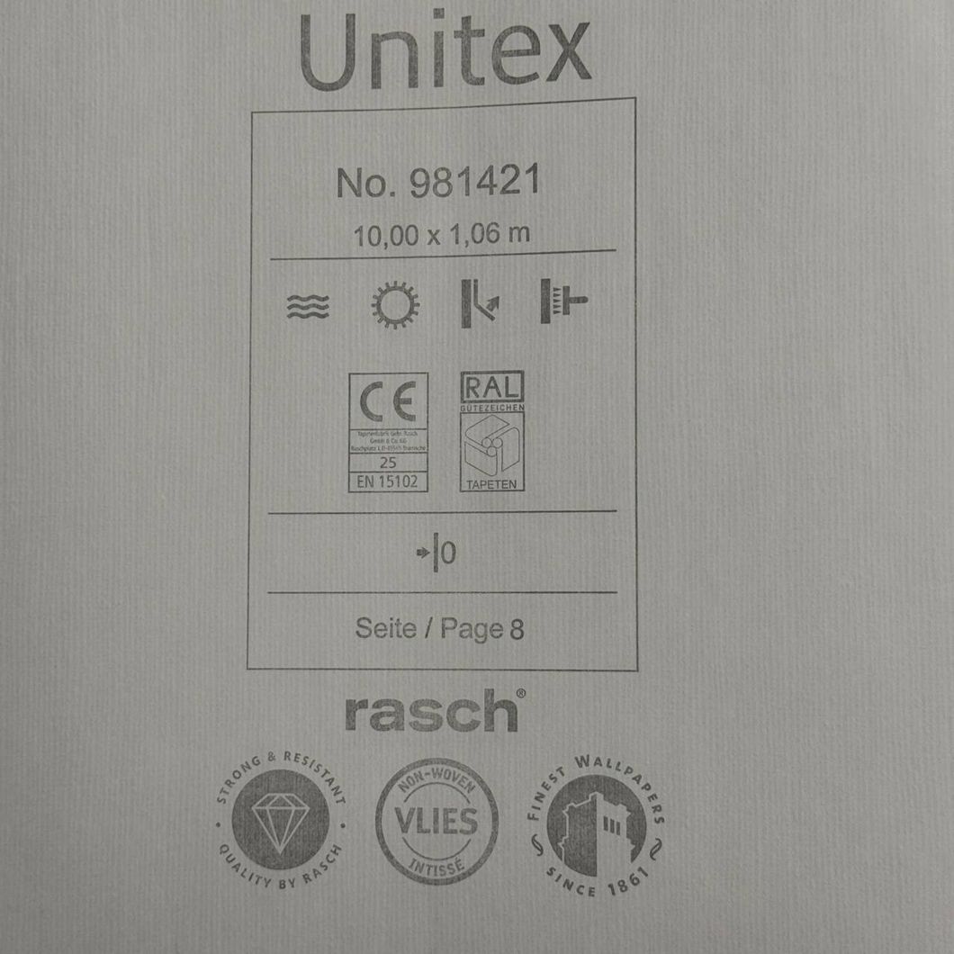 Обои виниловые на флизелиновой основе Rasch Unitex бежевые 1,06 х 10,05м (981421)