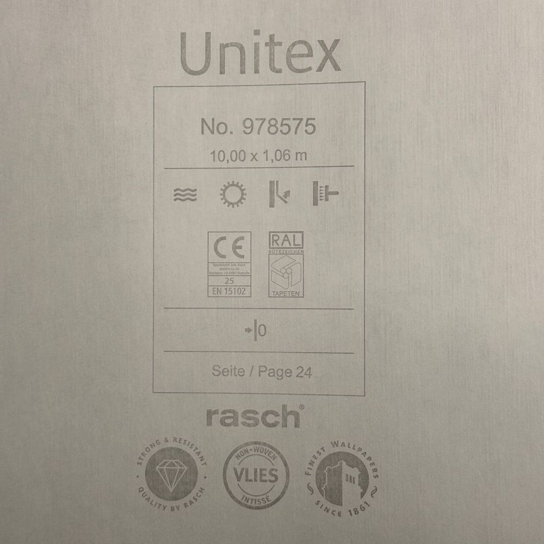 Обои виниловые на флизелиновой основе Rasch Unitex серые 1,06 х 10,05м (978575)