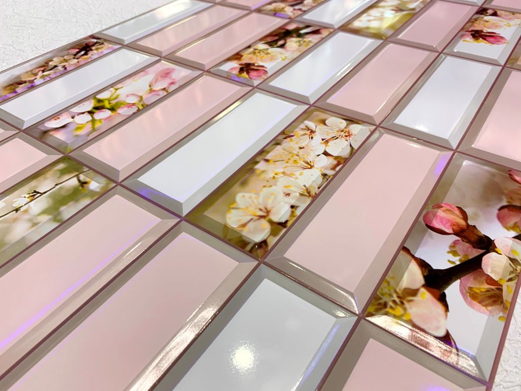Панель стеновая декоративная пластиковая плитка ПВХ "Цветущий сад" 957 мм х 477 мм (538цс), Розовый, Розовый