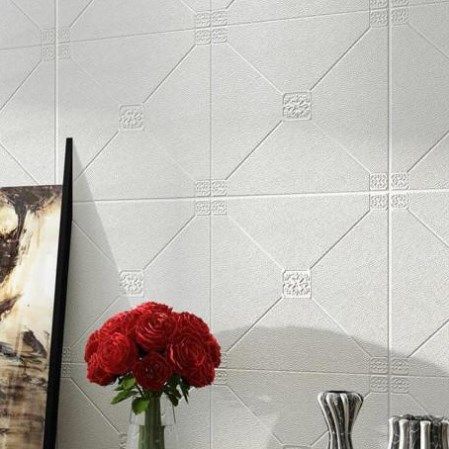 Панель стеновая самоклеящаяся декоративная 3D плитка 700x700x4.5мм (164), Белый, Белый