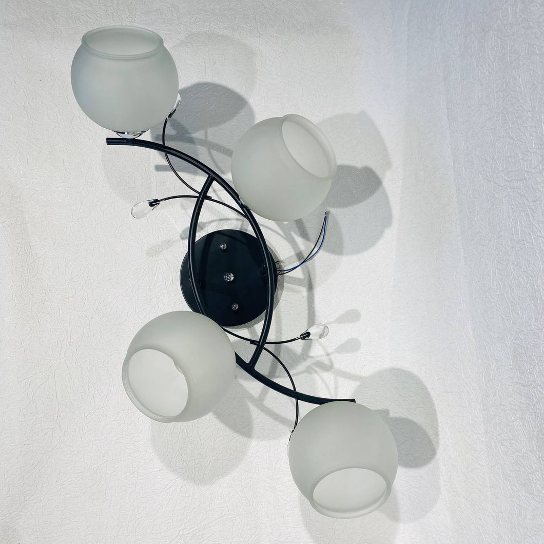 Люстра 4 лампы, черная в гостиную, спальню стекло в классическом стиле (KC004-4 CR+BK+WT), Черный, Черный