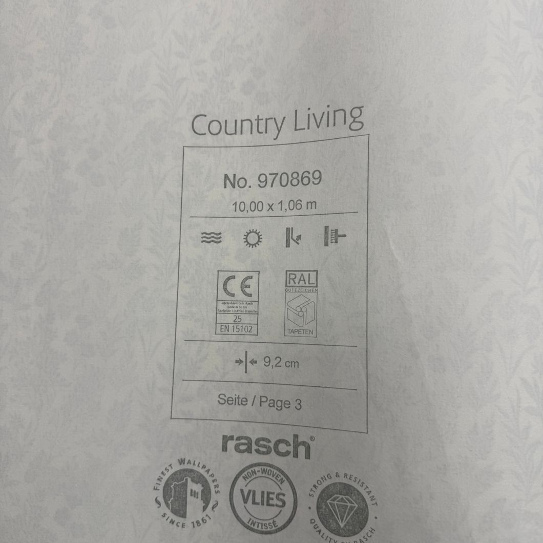 Шпалери вінілові на флізеліновій основі Rasch Country Living блакитний 1,06 х 10,00м (970869)