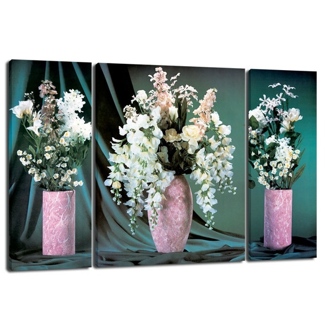 Картина триптих на полотні 3 частини Квіти у вазі 50 x 80 см (3877-TRP940)
