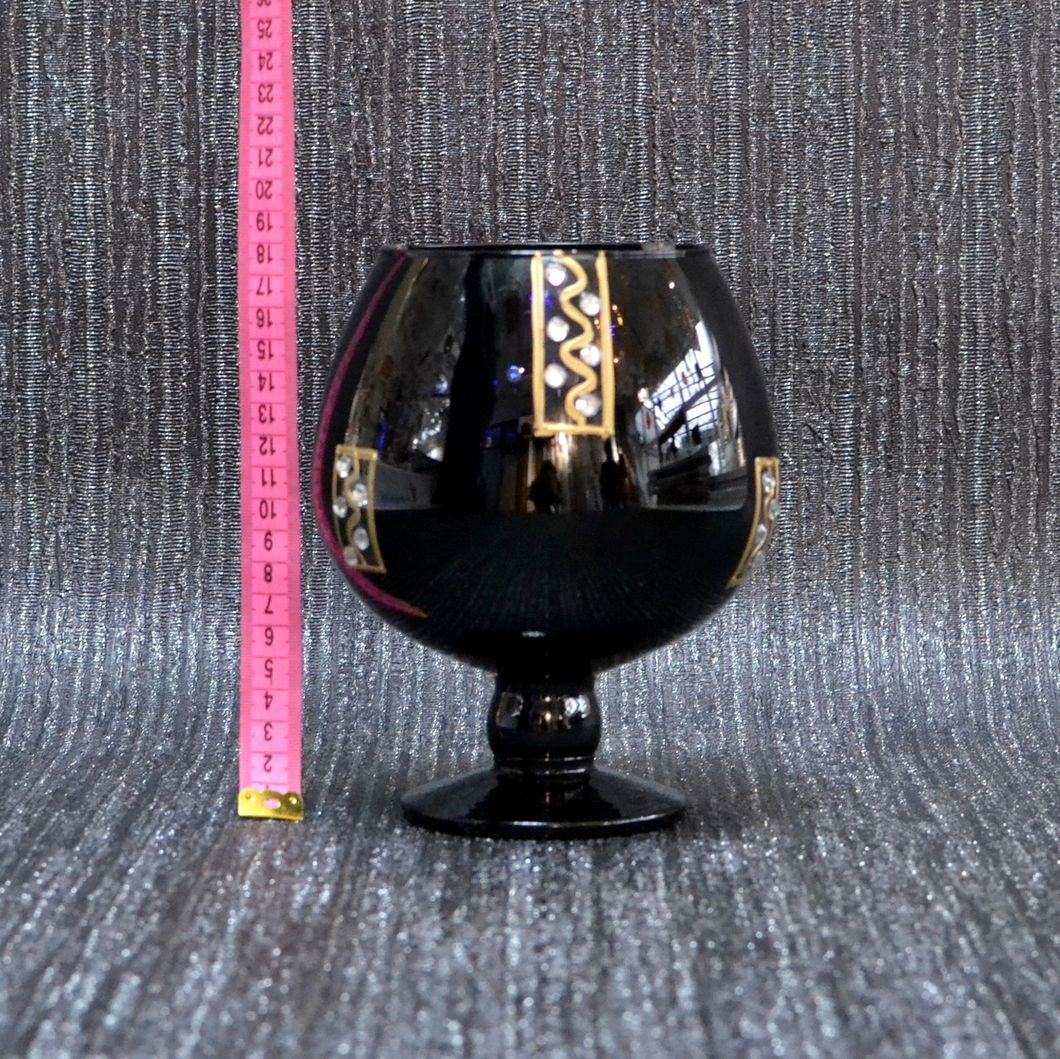 Ваза бокал скло чорна декор 18см (9113-62), Черный, Чорний