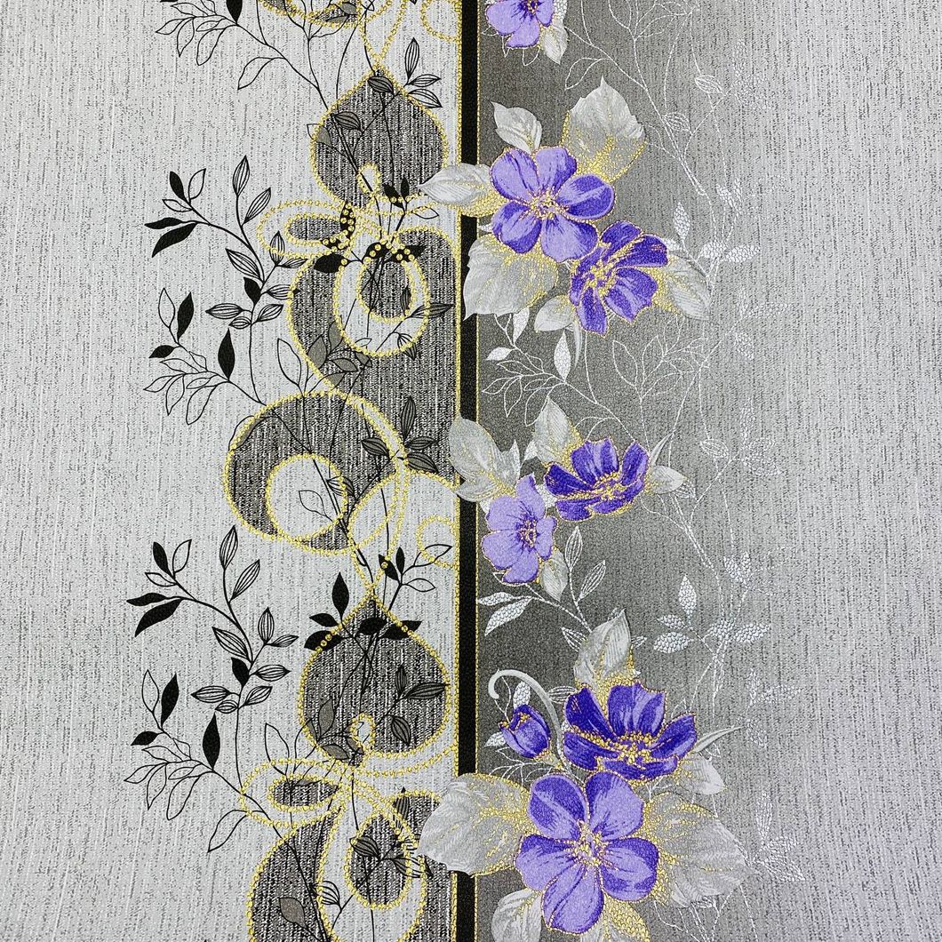 Шпалери паперові Континент Азра сірий фон, бузкові квіти 0,53 х 10,05м (1476)