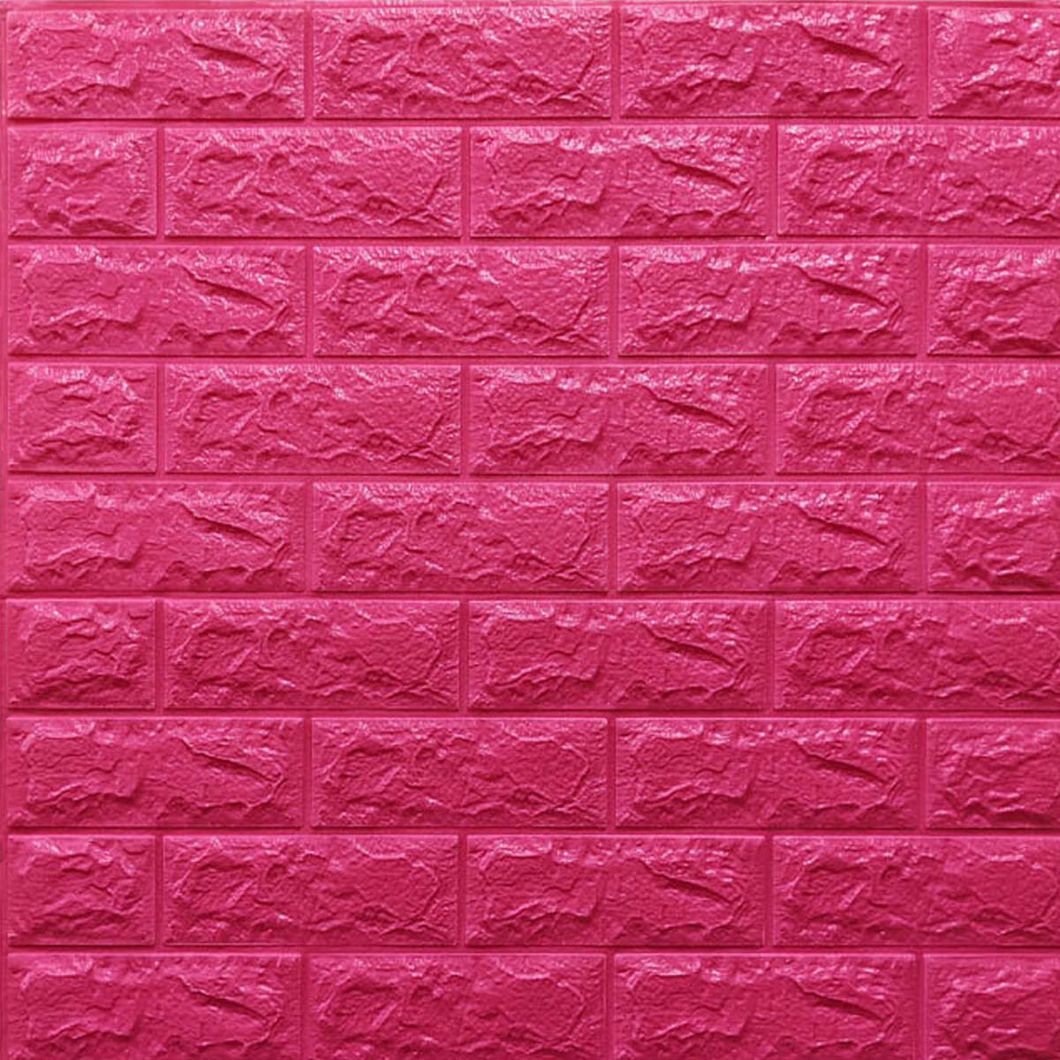 Панель стінова самоклеюча декоративна 3D під цеглу Темно-рожевий 700х770х7мм (006), Рожевий, Рожевий