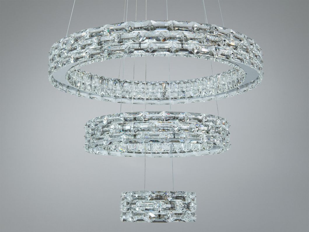 LED люстра каскад хром 70Вт пульт 3 кільця
