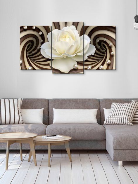 Модульна картина у вітальню / спальню для інтер'єру "Абстракція з білою трояндою" 3 частини 53 x 100 см (MK30027_E)