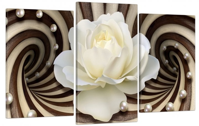Модульная картина в гостиную/спальню для интерьера "Абстракция с белой розой" 3 части 53 x 100 см (MK30027_E)