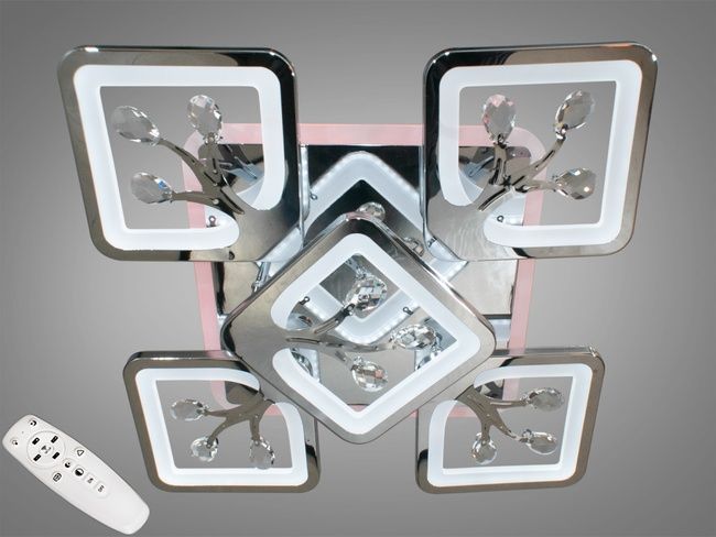 Потолочная люстра с диммером и LED подсветкой, цвет хром, 90W