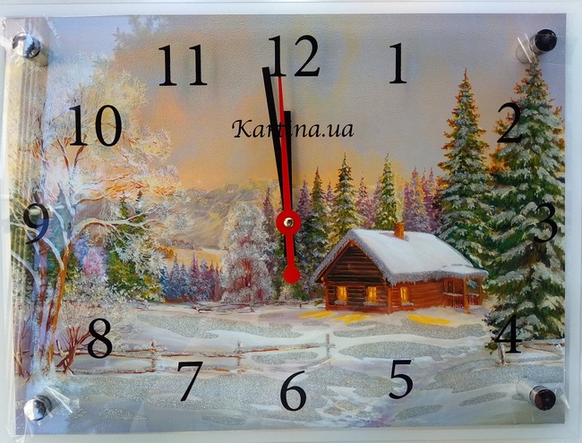 Часы-картина под стеклом Дом в лесу 30 см x 40 см (3828 - К135)