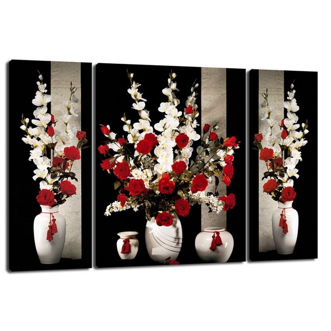 Картина триптих на полотні 3 частини Квіти у вазі 50 x 80 см (3878-TRP943)