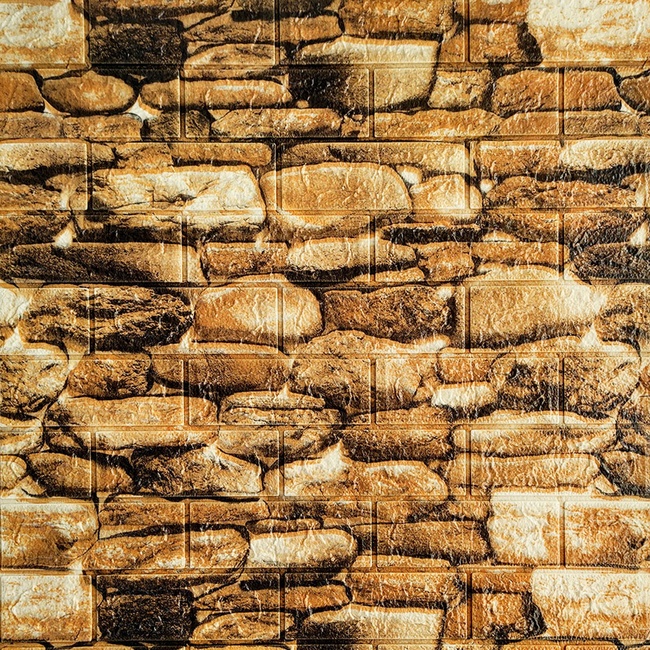Панель стеновая самоклеющаяся декоративная 3D под камень 700х770х5мм (060), Коричневый, Коричневый