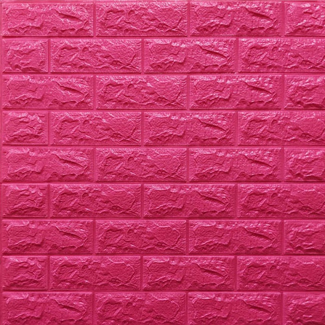 Панель стінова самоклеюча декоративна 3D під цеглу Темно-рожевий 700х770х7мм (006), Рожевий, Рожевий