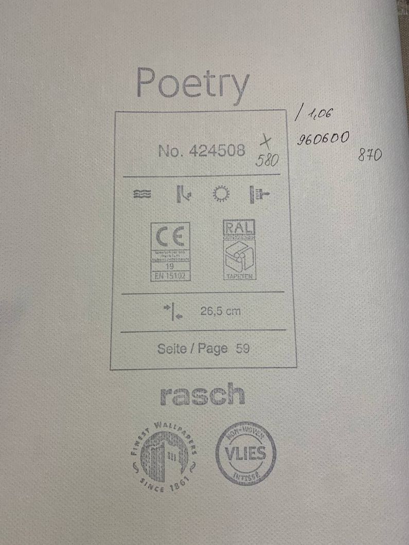 Обои виниловые на флизелиновой основе Rasch Poetry бежевый 1,06 х 10,05м (960600)